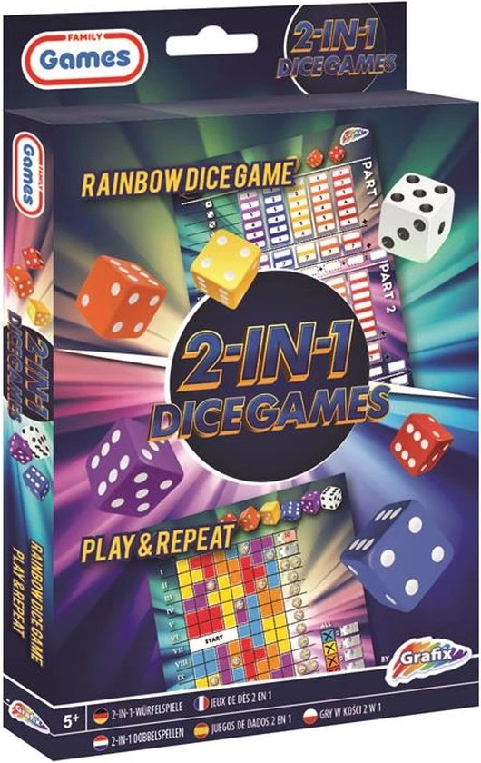 Grafix 2-in-1 Dobbelspel - Rainbow Dice & Play And Repeat 1 Grafix 2-in-1 Dobbelspel - Rainbow Dice & Play And Repeat