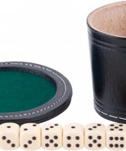 Longfield DICECUP OF BLACK LEATHER WITH LID - 9 CM -Dobbel Spellen Winkel 550x329 3
