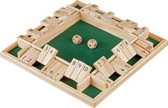 HOT Games Shut The Box Spel 4 Spelers 10 Cijfers 29x29cm. Hout 2 HOT Games Shut The Box Spel 4 Spelers 10 Cijfers 29x29cm. Hout - Afbeelding 2
