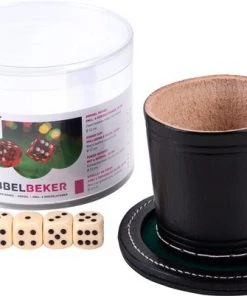 Longfield DICECUP OF BLACK LEATHER WITH LID - 9 CM -Dobbel Spellen Winkel 550x402 10