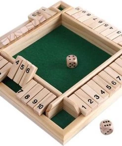 Deluxe HB Sluit De Doos - Zinaps Deluxe 4-Player Sluit De Doos Houten Tafel Game Classic Dice Game Board Toy, Brown- (WK 02127)