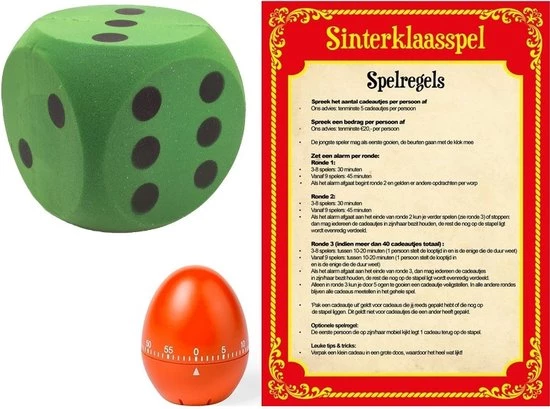 Merkloos Sinterklaas Spel Met Groene Dobbelsteen En Timer/wekker/alarm - Pakjesavond Sinterklaasspel Dobbelstenen Set 2 Merkloos Sinterklaas Spel Met Groene Dobbelsteen En Timer/wekker/alarm - Pakjesavond Sinterklaasspel Dobbelstenen Set - Afbeelding 2