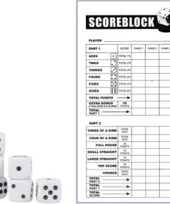 Merkloos Yahtzee Scoreblok + 10x Witte Dobbelstenen - Spel Voor Op Reis - Scoreblock - Dobbelspellen - Spellen