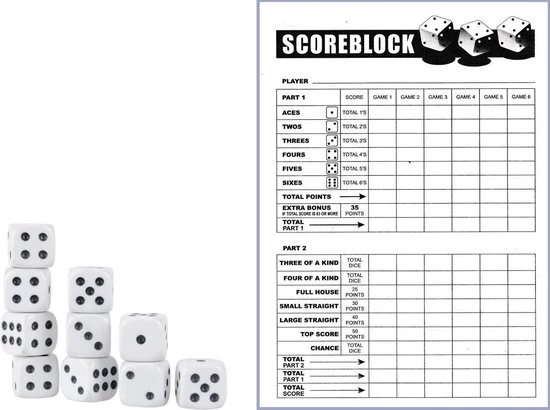 Barkleydeal Yahtzee Scoreblok + 10x Witte Dobbelstenen | Spel Voor Op Reis | Scoreblock | Spelletjes | Dobbelspellen | Spellen 1 Barkleydeal Yahtzee Scoreblok + 10x Witte Dobbelstenen | Spel Voor Op Reis | Scoreblock | Spelletjes | Dobbelspellen | Spellen