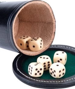 Longfield DICECUP OF BLACK LEATHER WITH LID - 9 CM