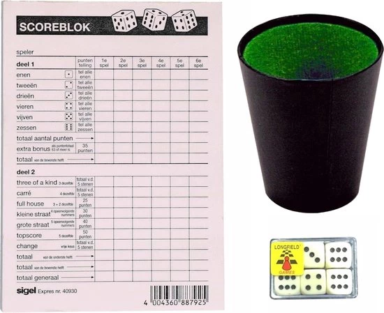 Haza Compleet Yahtzee Spel Set 100 Vellen Scoreblok/6 Dobbelstenen/1 Beker - Familiespellen - Dobbelspellen - Dobbelspel 1 Haza Compleet Yahtzee Spel Set 100 Vellen Scoreblok/6 Dobbelstenen/1 Beker - Familiespellen - Dobbelspellen - Dobbelspel