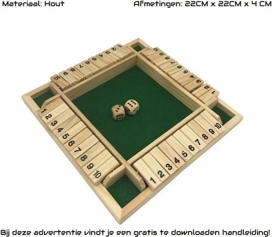 SIEPS Shut The Box 4 Spelers - 1 Tot 4 Spelers - Reisspellen - Dobbelspel - Spellen Voor Volwassenen & Kinderen - Rekenspel 4 SIEPS Shut The Box 4 Spelers - 1 Tot 4 Spelers - Reisspellen - Dobbelspel - Spellen Voor Volwassenen & Kinderen - Rekenspel - Afbeelding 4