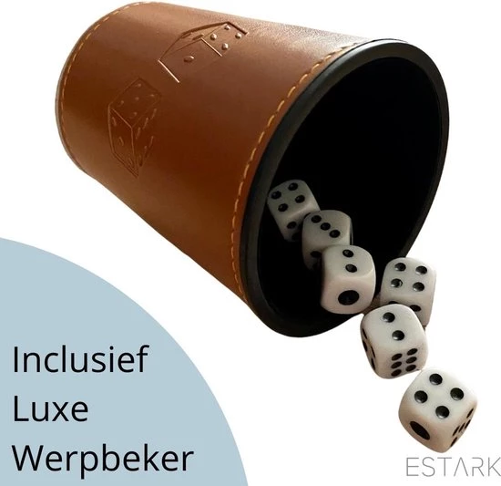 ESTARK LUXE Yahtzee Set - Dobbelset - 10 X Scoreblok - Yathzeeset - Poker - Dobbelspel - Score Blok - Dobbelstenen - Familiespellen - 6 Dobbelspellen - Spel - Werpbeker - 17 Delig 7 ESTARK LUXE Yahtzee Set - Dobbelset - 10 X Scoreblok - Yathzeeset - Poker - Dobbelspel - Score Blok - Dobbelstenen - Familiespellen - 6 Dobbelspellen - Spel - Werpbeker - 17 Delig - Afbeelding 7