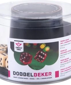 Longfield DICECUP OF BLACK LEATHER WITH LID - 9 CM -Dobbel Spellen Winkel 550x542 3