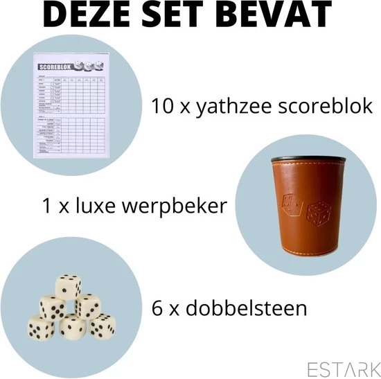 ESTARK LUXE Yahtzee Set - Dobbelset - 10 X Scoreblok - Yathzeeset - Poker - Dobbelspel - Score Blok - Dobbelstenen - Familiespellen - 6 Dobbelspellen - Spel - Werpbeker - 17 Delig 5 ESTARK LUXE Yahtzee Set - Dobbelset - 10 X Scoreblok - Yathzeeset - Poker - Dobbelspel - Score Blok - Dobbelstenen - Familiespellen - 6 Dobbelspellen - Spel - Werpbeker - 17 Delig - Afbeelding 5