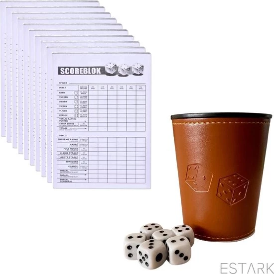 ESTARK LUXE Yahtzee Set - Dobbelset - 10 X Scoreblok - Yathzeeset - Poker - Dobbelspel - Score Blok - Dobbelstenen - Familiespellen - 6 Dobbelspellen - Spel - Werpbeker - 17 Delig 4 ESTARK LUXE Yahtzee Set - Dobbelset - 10 X Scoreblok - Yathzeeset - Poker - Dobbelspel - Score Blok - Dobbelstenen - Familiespellen - 6 Dobbelspellen - Spel - Werpbeker - 17 Delig - Afbeelding 4
