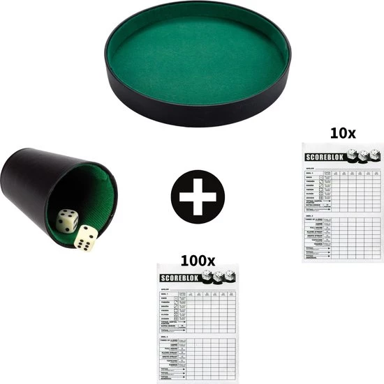 Djeals.nl Djeals Yahtzee Set - Pokerpiste + Dobbelspel + 100 Vellen - Dobbelbak - Pitjesbak - Gezelschapspel 1 Djeals.nl Djeals Yahtzee Set - Pokerpiste + Dobbelspel + 100 Vellen - Dobbelbak - Pitjesbak - Gezelschapspel