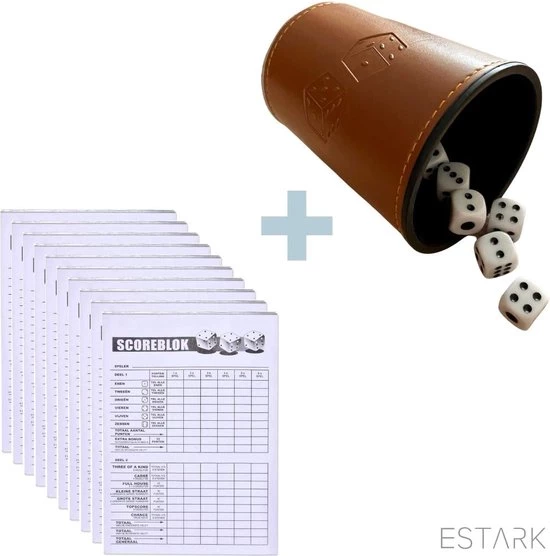 ESTARK LUXE Yahtzee Set - Dobbelset - 10 X Scoreblok - Yathzeeset - Poker - Dobbelspel - Score Blok - Dobbelstenen - Familiespellen - 6 Dobbelspellen - Spel - Werpbeker - 17 Delig 10 ESTARK LUXE Yahtzee Set - Dobbelset - 10 X Scoreblok - Yathzeeset - Poker - Dobbelspel - Score Blok - Dobbelstenen - Familiespellen - 6 Dobbelspellen - Spel - Werpbeker - 17 Delig - Afbeelding 10