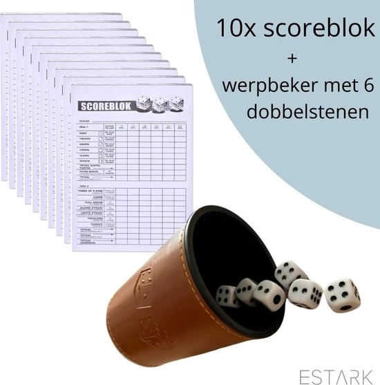 ESTARK LUXE Yahtzee Set - Dobbelset - 10 X Scoreblok - Yathzeeset - Poker - Dobbelspel - Score Blok - Dobbelstenen - Familiespellen - 6 Dobbelspellen - Spel - Werpbeker - 17 Delig 6 ESTARK LUXE Yahtzee Set - Dobbelset - 10 X Scoreblok - Yathzeeset - Poker - Dobbelspel - Score Blok - Dobbelstenen - Familiespellen - 6 Dobbelspellen - Spel - Werpbeker - 17 Delig - Afbeelding 6