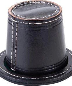 Longfield DICECUP OF BLACK LEATHER WITH LID - 9 CM -Dobbel Spellen Winkel 550x567 5