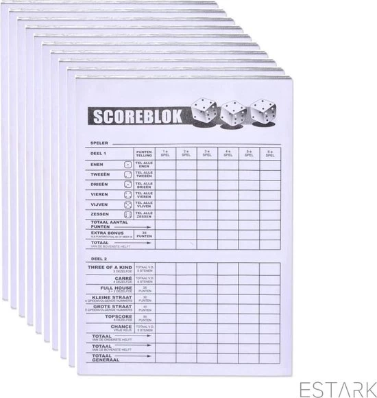 ESTARK LUXE Yahtzee Set - Dobbelset - 10 X Scoreblok - Yathzeeset - Poker - Dobbelspel - Score Blok - Dobbelstenen - Familiespellen - 6 Dobbelspellen - Spel - Werpbeker - 17 Delig 3 ESTARK LUXE Yahtzee Set - Dobbelset - 10 X Scoreblok - Yathzeeset - Poker - Dobbelspel - Score Blok - Dobbelstenen - Familiespellen - 6 Dobbelspellen - Spel - Werpbeker - 17 Delig - Afbeelding 3
