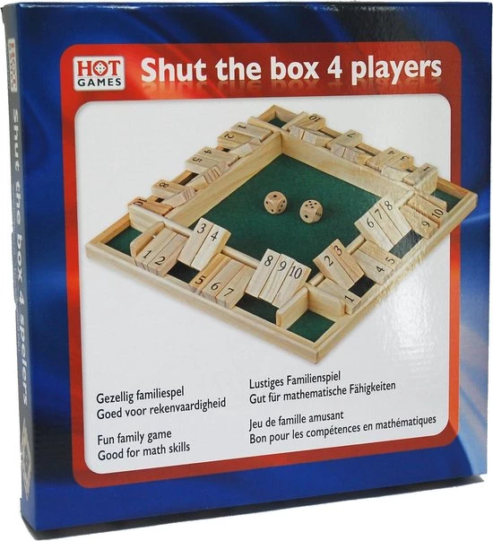 HOT Games Shut The Box Spel 4 Spelers 10 Cijfers 29x29cm. Hout 1 HOT Games Shut The Box Spel 4 Spelers 10 Cijfers 29x29cm. Hout