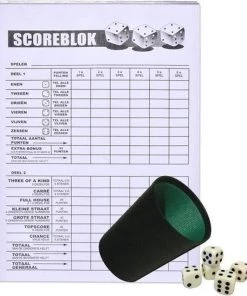 Longfield Scoreblok Yahtzee Inclusief Dobbelbeker Met 6 Dobbelstenen