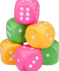 Relaxdays Dobbelstenen Foam - 6 Stuks - Kleurrijk - Schuimstof Dobbelstenen - Stof Zacht