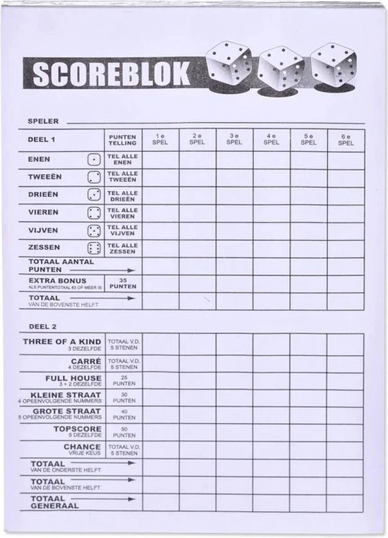 Merkloos Yahtzee Scoreblok Met 200 Vellen - Spel Voor Op Reis - Scoreblock - Spelletjes - Dobbelspellen - Spelaccessoires 1 Merkloos Yahtzee Scoreblok Met 200 Vellen - Spel Voor Op Reis - Scoreblock - Spelletjes - Dobbelspellen - Spelaccessoires