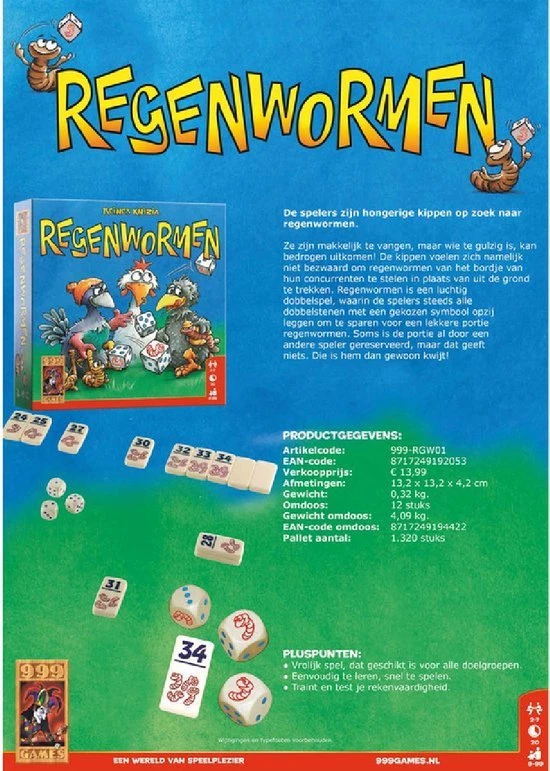 999 Games Regenwormen Dobbelspel 9 999 Games Regenwormen Dobbelspel - Afbeelding 9