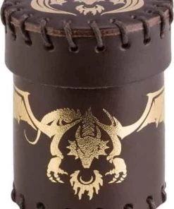 Q Workshop Dobbelbeker Dragon Brown Gold Leather Dice Cup Q-Workshop