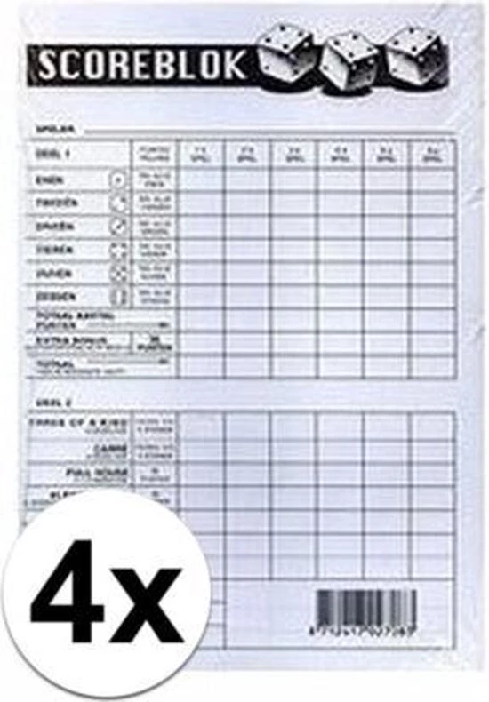 Haza 4x Scoreblok Yahtzee 1 Haza 4x Scoreblok Yahtzee