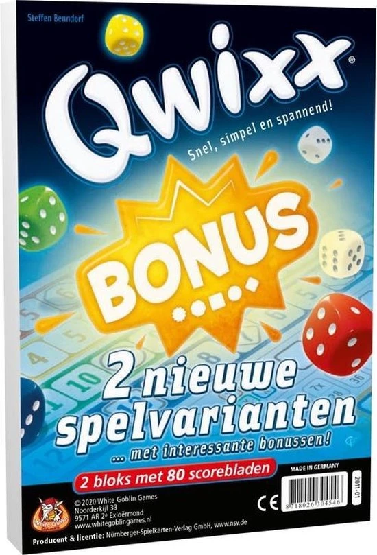 White Goblin Games - Qwixx Bonus Dobbelspel - 2 Nieuwe Spelvarianten Met 80 Scorebladen 1 White Goblin Games - Qwixx Bonus Dobbelspel - 2 Nieuwe Spelvarianten Met 80 Scorebladen