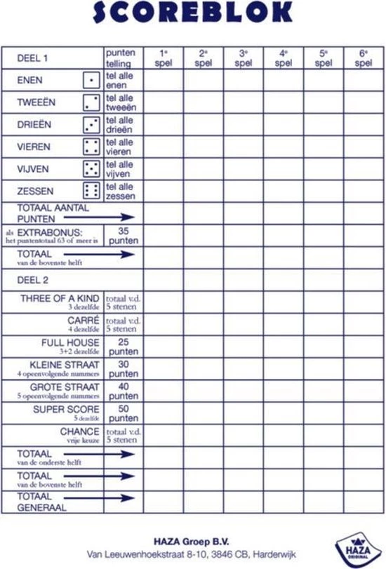 Haza 3x Scoreblokken Yahtzee 250 Vellen - Scoreblok - Dobbelspellen - Familiespelletjes - Yahtzee Score Notitieblok 3stuks 1 Haza 3x Scoreblokken Yahtzee 250 Vellen - Scoreblok - Dobbelspellen - Familiespelletjes - Yahtzee Score Notitieblok 3stuks